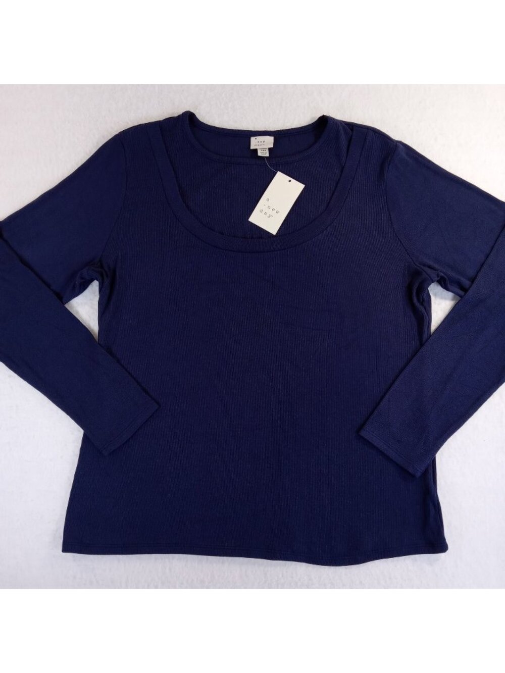 A New Day Women's Navy Blue Ribbed Layered Look Neck T-Shirt Top Size XXL